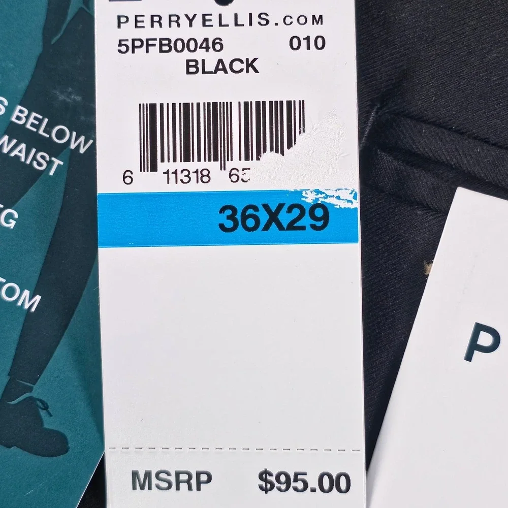 Perry Ellis Portfolio Essentials Dress Pants 36x29 Black Slim Fit Stretch